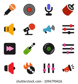 solid vector ixon set - disk vector, music hit, microphone, speaker, loudspeaker, settings, forward button, rca, jack, equalizer