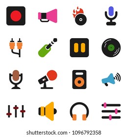 solid vector ixon set - disk vector, music hit, microphone, speaker, loudspeaker, settings, headphones, pause button, rec, rca, jack, equalizer