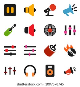 solid vector ixon set - disk vector, music hit, microphone, speaker, settings, headphones, pause button, rca, jack, equalizer, loudspeaker