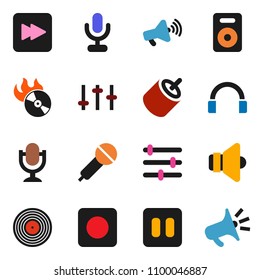 solid vector ixon set - disk vector, music hit, microphone, speaker, loudspeaker, settings, headphones, pause button, forward, rec, rca, equalizer