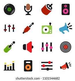 solid vector ixon set - disk vector, radio, speaker, settings, equalizer, microphone, rca, jack, loudspeaker