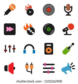 solid vector ixon set - disk vector, music hit, microphone, speaker, settings, headphones, forward button, rca, jack, equalizer, loudspeaker