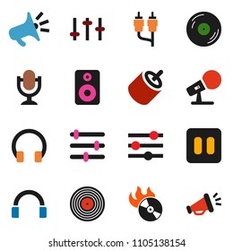 solid vector ixon set - disk vector, music hit, microphone, settings, headphones, speaker, pause button, rca, equalizer, loudspeaker