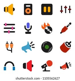 solid vector ixon set - disk vector, music hit, microphone, speaker, settings, headphones, pause button, rca, jack, equalizer, loudspeaker
