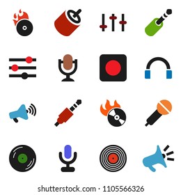 solid vector ixon set - disk vector, music hit, microphone, loudspeaker, settings, headphones, rec button, rca, jack, equalizer
