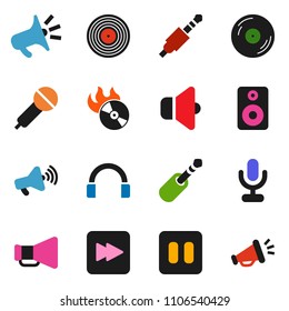 solid vector ixon set - disk vector, music hit, microphone, speaker, loudspeaker, headphones, pause button, forward, jack