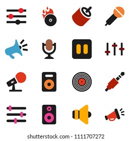 solid vector ixon set - disk vector, music hit, microphone, speaker, settings, pause button, rca, jack, equalizer, loudspeaker