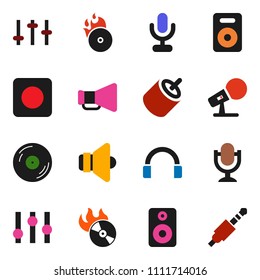 solid vector ixon set - disk vector, music hit, microphone, speaker, loudspeaker, settings, headphones, rec button, rca, jack