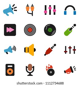 solid vector ixon set - disk vector, music hit, speaker, loudspeaker, settings, microphone, headphones, forward button, rca, jack