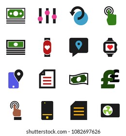 solid vector ixon set - document vector, cash, pound, heart monitor, money, traking, settings, mobile phone, touchscreen, undo, ari condition
