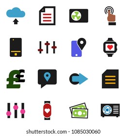 solid vector ixon set - document vector, pound, heart monitor, money, traking, settings, mobile phone, touchscreen, arrow, cloud upload, ari condition