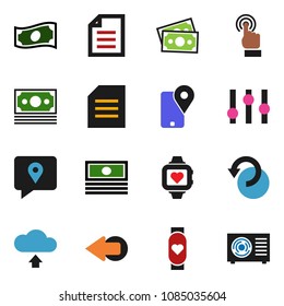 solid vector ixon set - document vector, cash, heart monitor, money, traking, settings, touchscreen, arrow, undo, cloud upload, ari condition