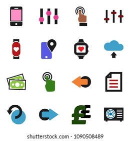 solid vector ixon set - document vector, pound, heart monitor, money, traking, settings, mobile phone, touchscreen, arrow, undo, cloud upload, ari condition