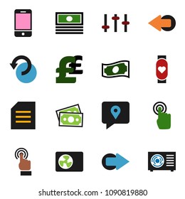 solid vector ixon set - document vector, cash, pound, heart monitor, money, traking, settings, mobile phone, touchscreen, arrow, undo, ari condition