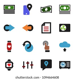 solid vector ixon set - document vector, cash, heart monitor, money, traking, settings, touchscreen, arrow, undo, cloud upload, ari condition