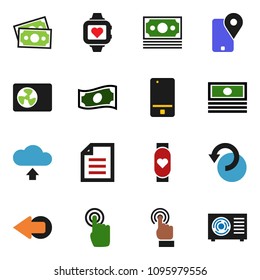 solid vector ixon set - document vector, cash, heart monitor, money, traking, mobile phone, touchscreen, arrow, undo, cloud upload, ari condition