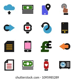 solid vector ixon set - document vector, cash, pound, heart monitor, money, traking, mobile phone, touchscreen, arrow, undo, cloud upload, ari condition