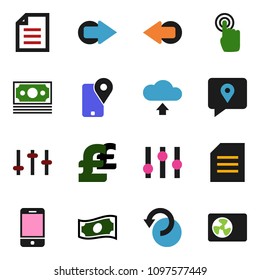 solid vector ixon set - document vector, cash, pound, money, traking, settings, mobile phone, touchscreen, arrow, undo, cloud upload, ari condition