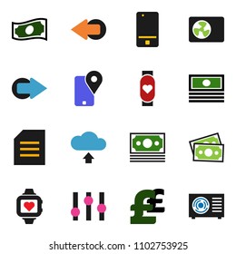 solid vector ixon set - document vector, cash, pound, heart monitor, money, traking, settings, mobile phone, arrow, cloud upload, ari condition