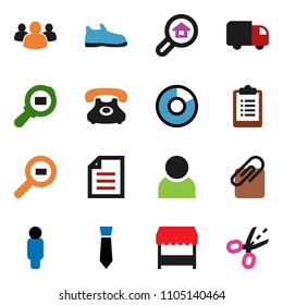 solid vector ixon set - document vector, pie graph, man, tie, clipboard, snickers, phone, cargo search, group, attachment, user, estate, market, delivery, coupon