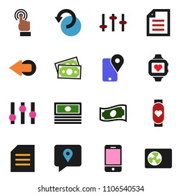 solid vector ixon set - document vector, cash, heart monitor, money, traking, settings, mobile phone, touchscreen, arrow, undo, ari condition