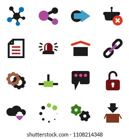 solid vector ixon set - document vector, dry cargo, social media, connect, cloud shield, gear, share, message, arrow, loading, chain, siren, basket, unlock, package