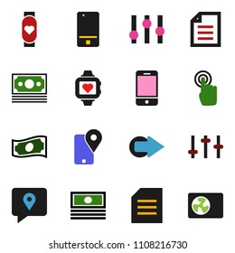 solid vector ixon set - document vector, cash, heart monitor, money, traking, settings, mobile phone, touchscreen, arrow, ari condition