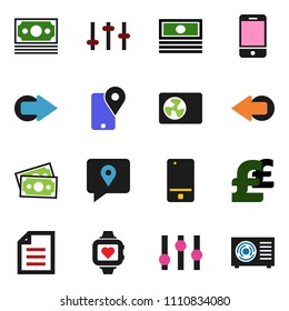 solid vector ixon set - document vector, cash, pound, heart monitor, money, traking, settings, mobile phone, arrow, ari condition