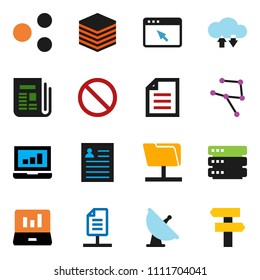 solid vector ixon set - document vector, personal information, laptop graph, prohibition sign, satellite antenna, newspaper, network, folder, cloud exchange, big data, browser, share, signpost