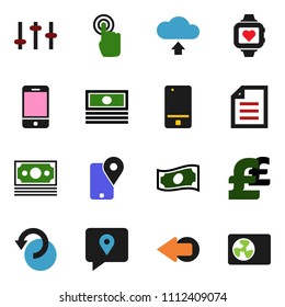 solid vector ixon set - document vector, cash, pound, heart monitor, money, traking, settings, mobile phone, touchscreen, arrow, undo, cloud upload, ari condition