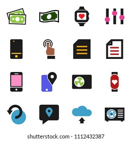 solid vector ixon set - document vector, cash, heart monitor, money, traking, settings, mobile phone, touchscreen, undo, cloud upload, ari condition