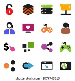 solid vector ixon set - dollar cursor vector, heart monitor, support, gamepad, network folder, big data, browser, share, arrow, loading, unlock, ari condition