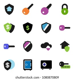 solid vector ixon set - dollar shield vector, safe, cloud, lock, key, home protect, password