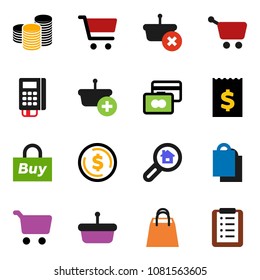 solid vector ixon set - dollar coin vector, cart, credit card, stack, receipt, search estate, shopping bag, buy, reader, basket, list