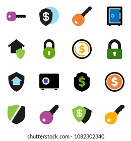 solid vector ixon set - dollar coin vector, shield, safe, protected, lock, key, home protect, password