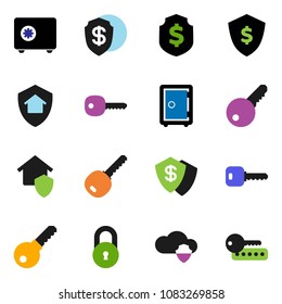 solid vector ixon set - dollar shield vector, safe, cloud, lock, key, home protect, password