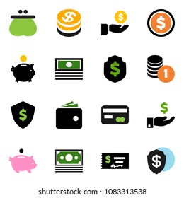 solid vector ixon set - dollar coin vector, wallet, cash, piggy bank, investment, stack, check, shield, money, credit card