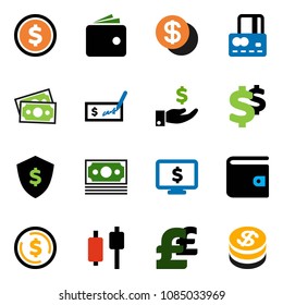 solid vector ixon set - dollar coin vector, japanese candle, credit card, wallet, investment, check, shield, monitor, pound, sign, money