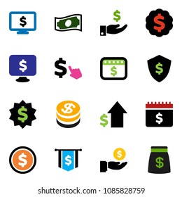 solid vector ixon set - dollar coin vector, cash, investment, growth, medal, flag, shield, calendar, monitor, cursor, money bag