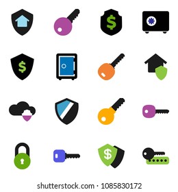 solid vector ixon set - dollar shield vector, safe, cloud, lock, key, home protect, password