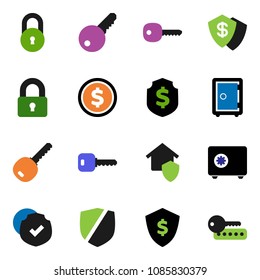 solid vector ixon set - dollar coin vector, shield, safe, protected, lock, key, home protect, password