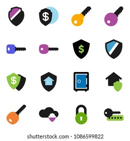 solid vector ixon set - dollar shield vector, safe, cloud, lock, key, home protect, password
