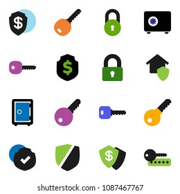 solid vector ixon set - dollar shield vector, safe, protected, lock, key, home protect, password
