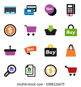 solid vector ixon set - dollar coin vector, cart, estate document, search, credit card, new, shopping bag, buy, barcode, reader, basket