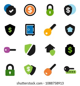 solid vector ixon set - dollar coin vector, shield, safe, protected, lock, key, home protect, password