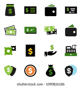 solid vector ixon set - dollar coin vector, wallet, money bag, investment, check, receipt, any currency, cash, cashbox, shield