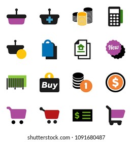 solid vector ixon set - dollar coin vector, cart, stack, receipt, estate document, new, shopping bag, buy, barcode, card reader, basket