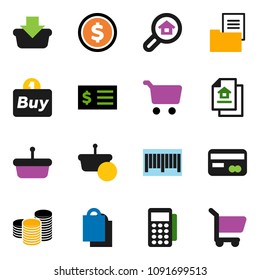solid vector ixon set - dollar coin vector, cart, stack, receipt, estate document, search, credit card, shopping bag, buy, barcode, reader, basket