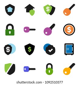 solid vector ixon set - dollar coin vector, shield, safe, protected, lock, key, home protect, password