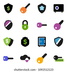 solid vector ixon set - dollar shield vector, safe, cloud, lock, key, home protect, password